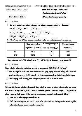 Đề thi kiểm tra chất lượng chuyên học kì I môn thi Hoá học 10 năm 2012 - 2013